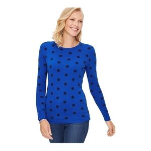 Talbots Luxe Soft Cashmere Crewneck Sweater Blueberry Polka Dot Size Small